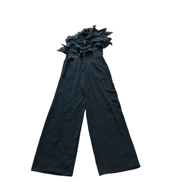 Zara Women's ASYMMETRIC RUFFLED JUMPSUIT Black Large - Picture 2 of 5
